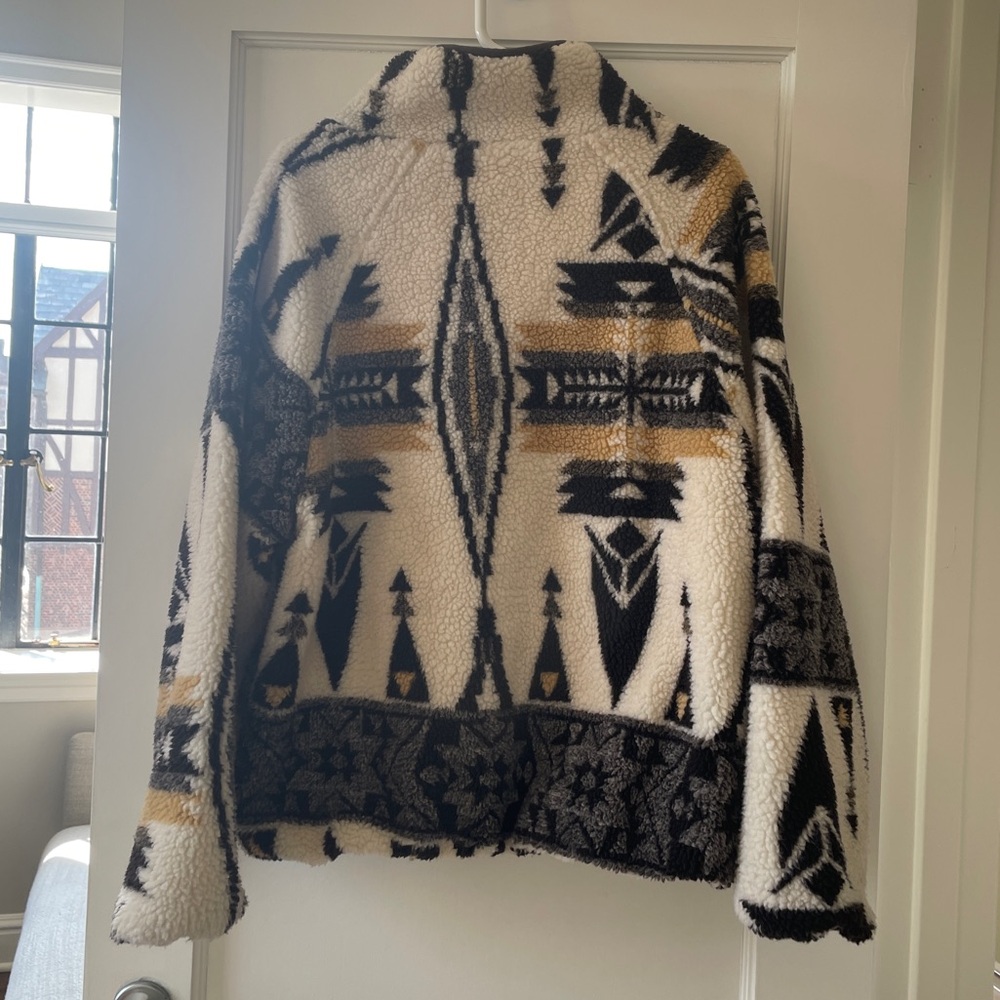 The Upside Cream, Black & Gold Aztec Sherpa Jacket